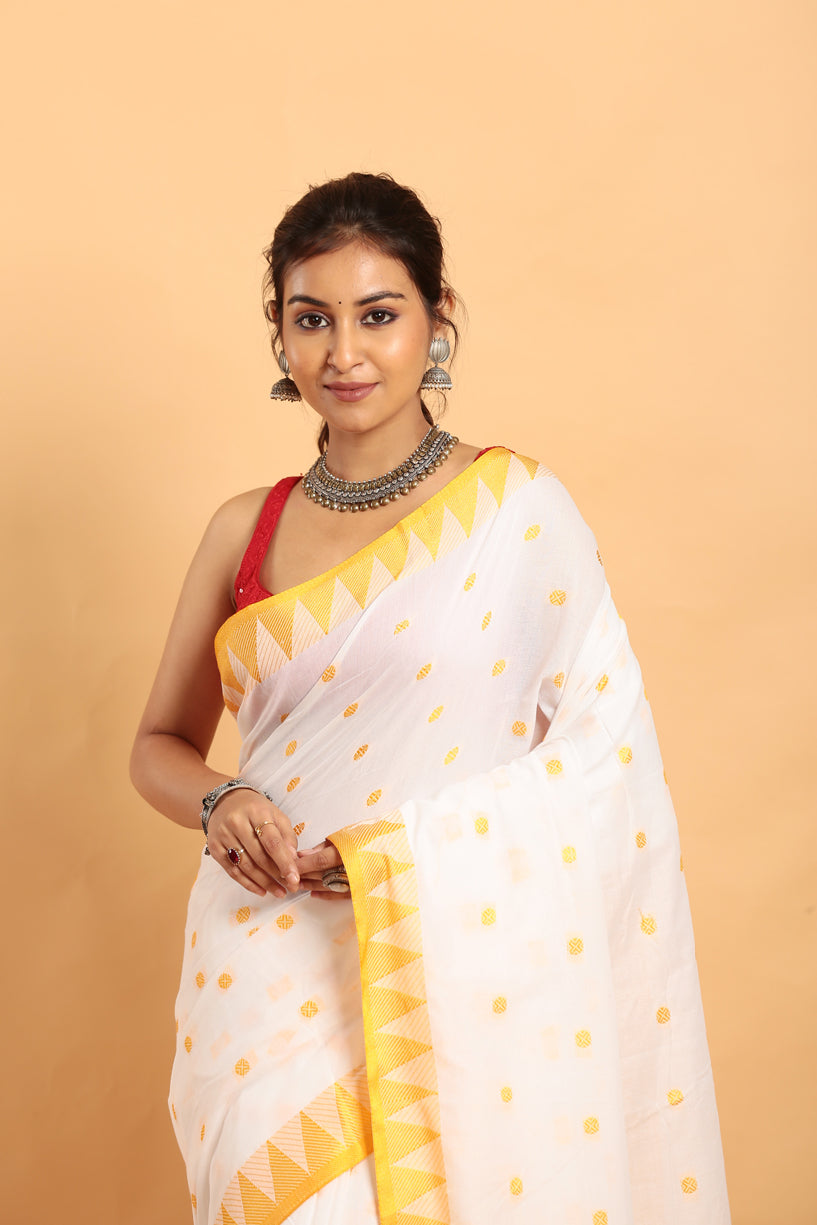 White -Handloom Cotton Saree-031