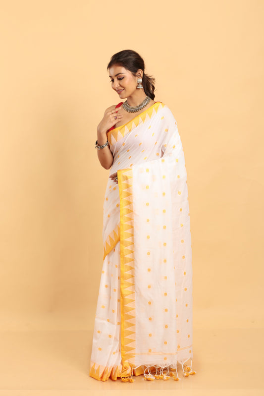 White -Handloom Cotton Saree-031