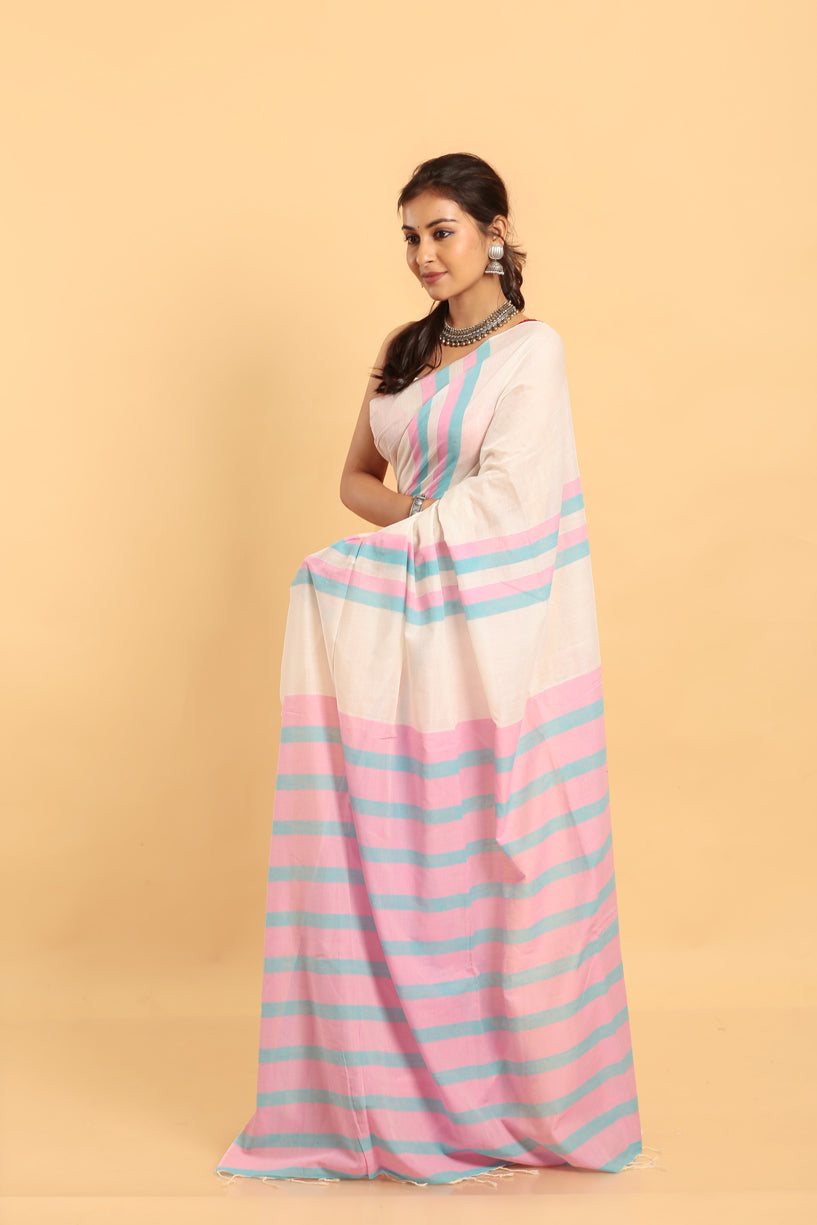 Pearl White-Handloom Cotton Saree-033