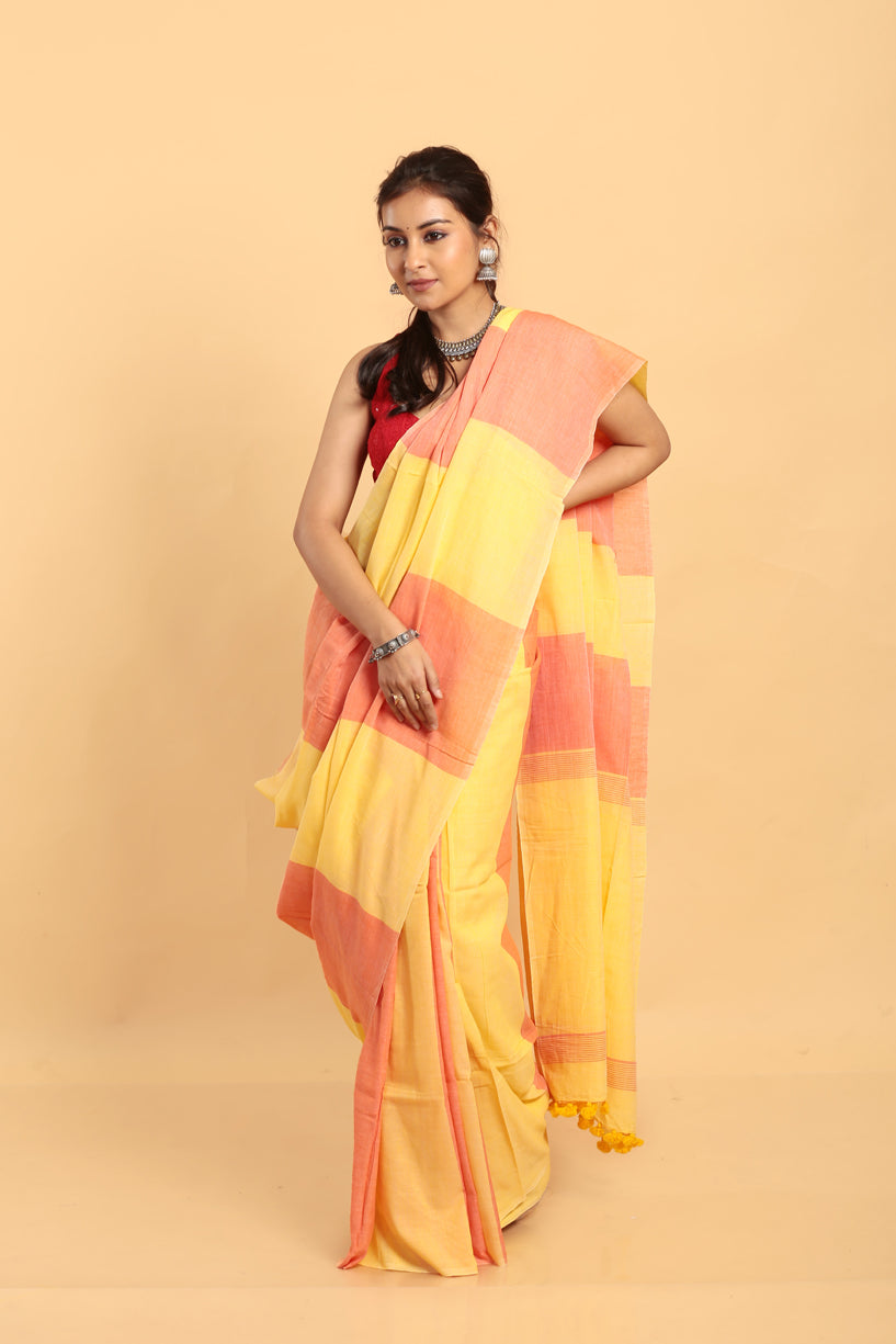 Lemon Yellow-Handloom cotton Saree-034