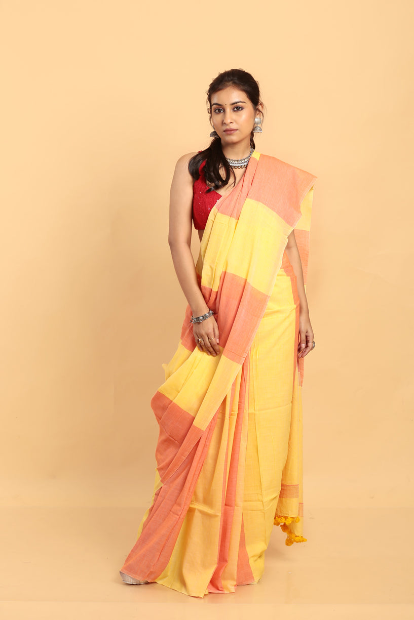 Lemon Yellow-Handloom cotton Saree-034