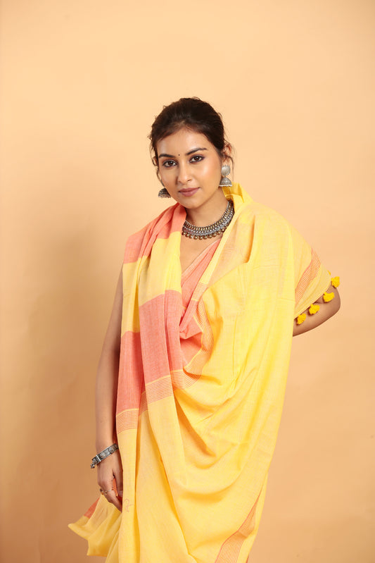 Lemon Yellow-Handloom cotton Saree-034