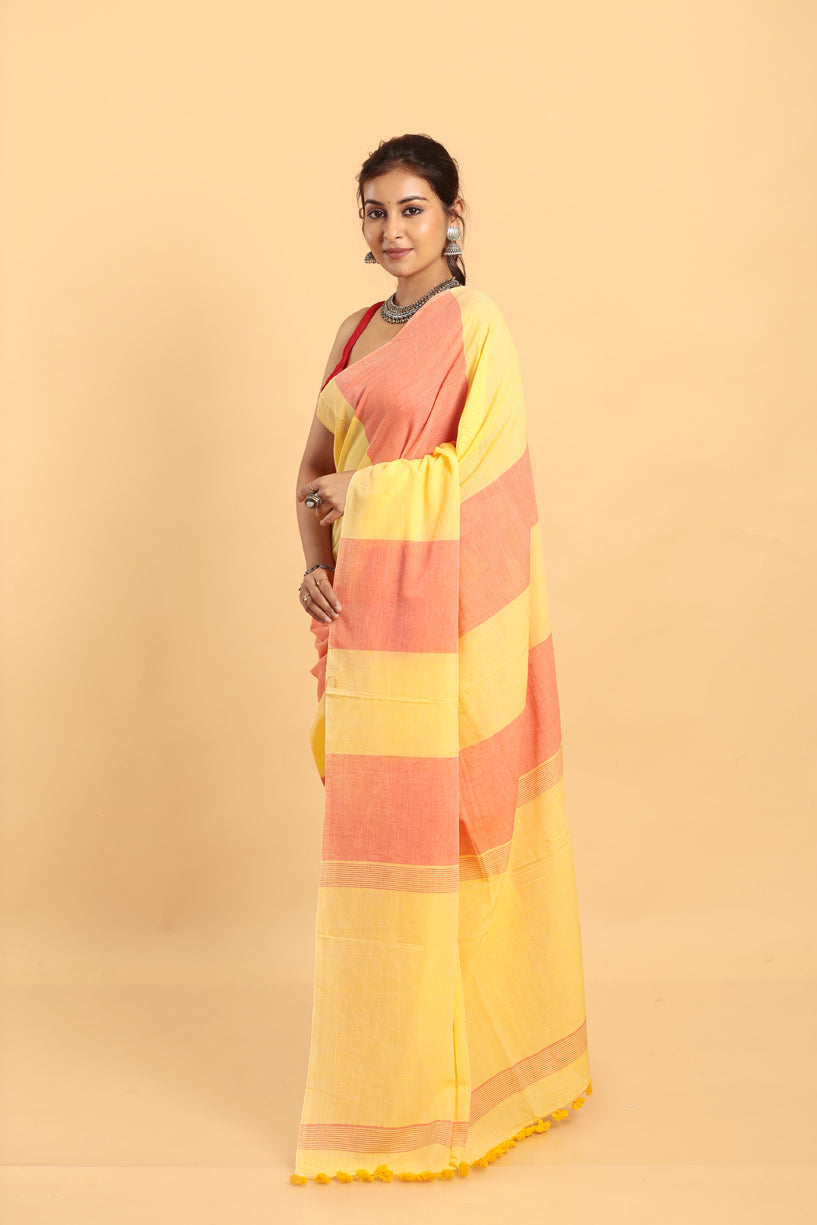 Lemon Yellow-Handloom cotton Saree-034