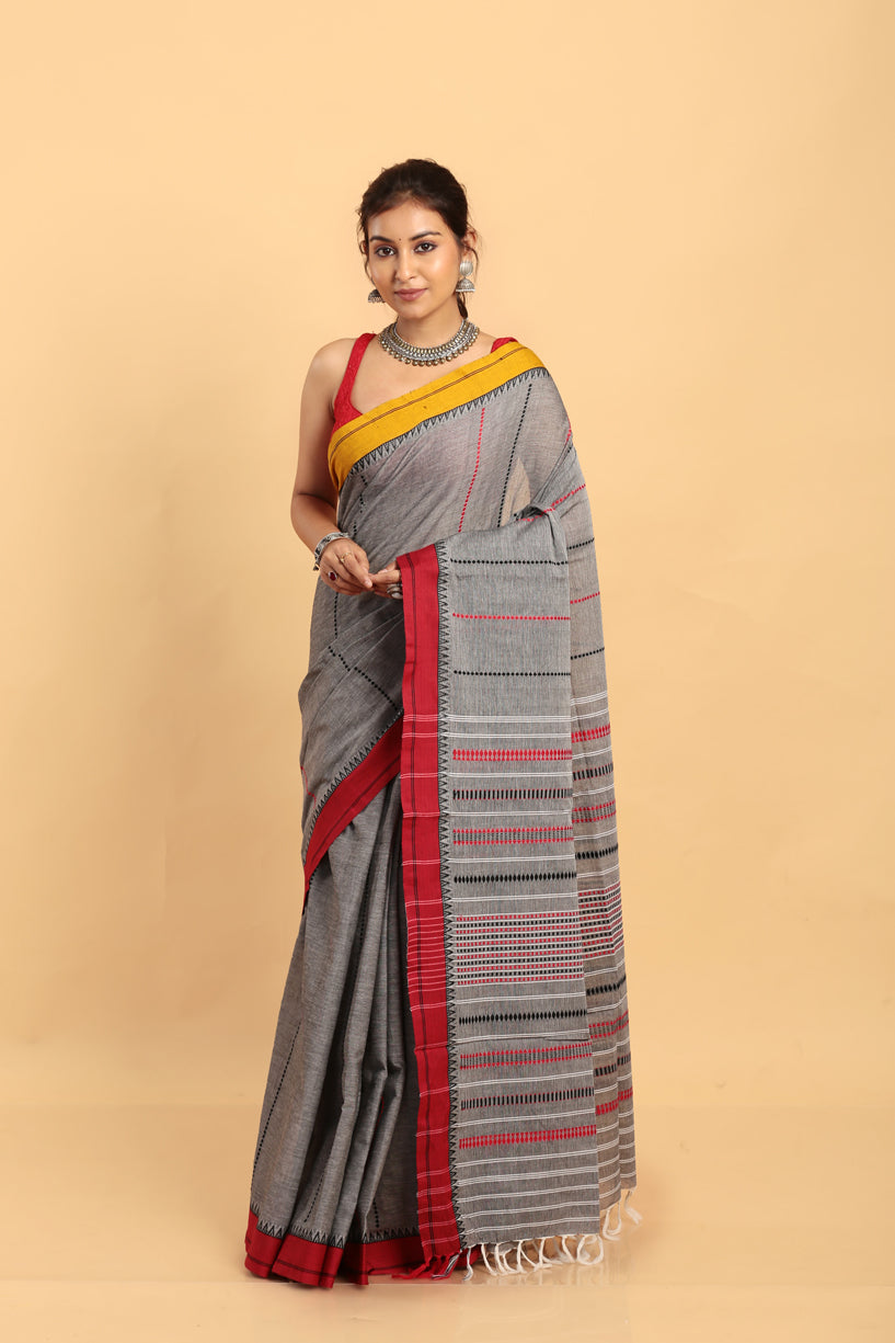 Metal Grey-Handloom Cotton Saree-036