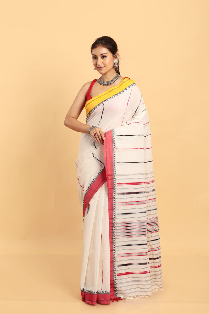 White-Handloom Cotton Saree-040