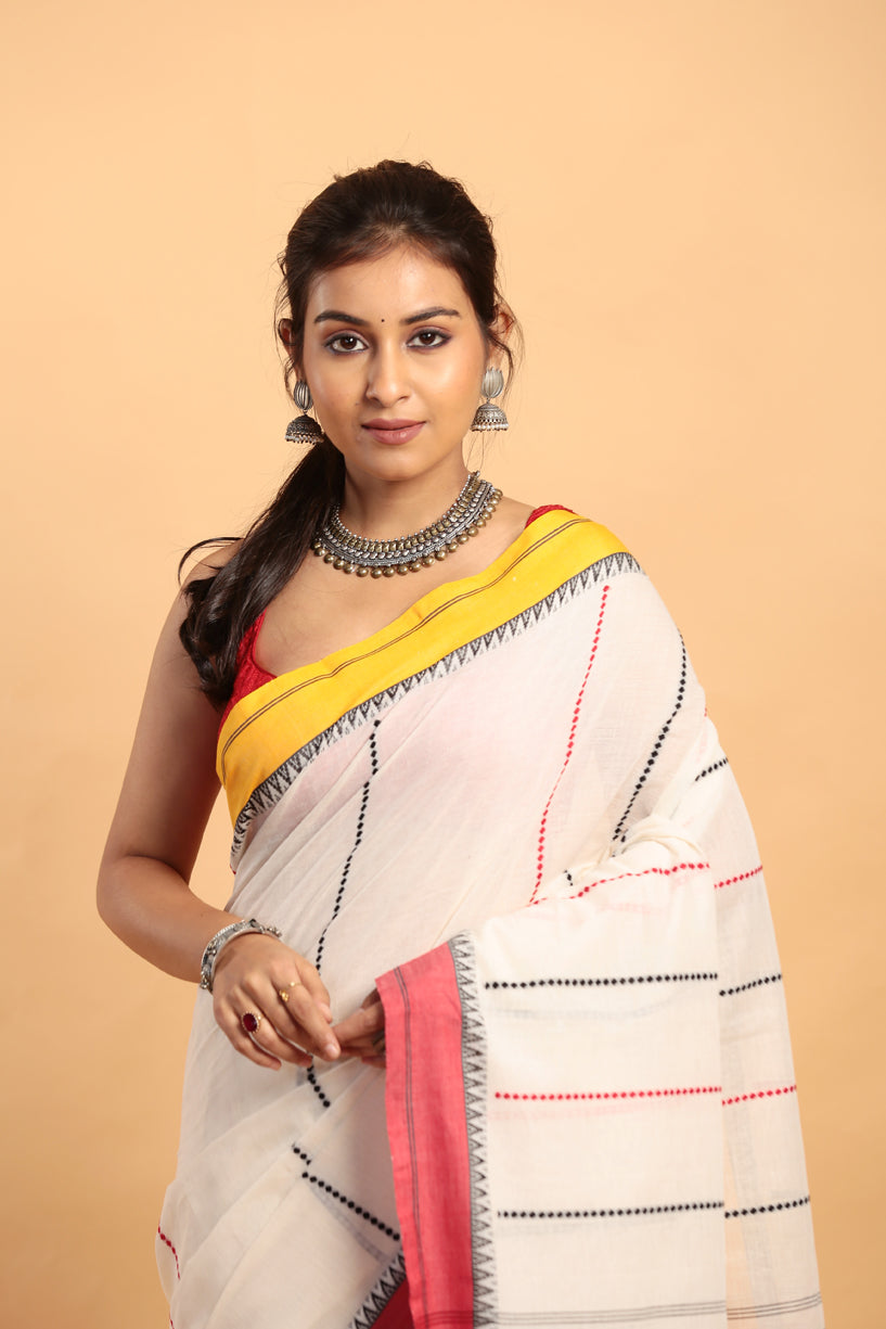 White-Handloom Cotton Saree-040