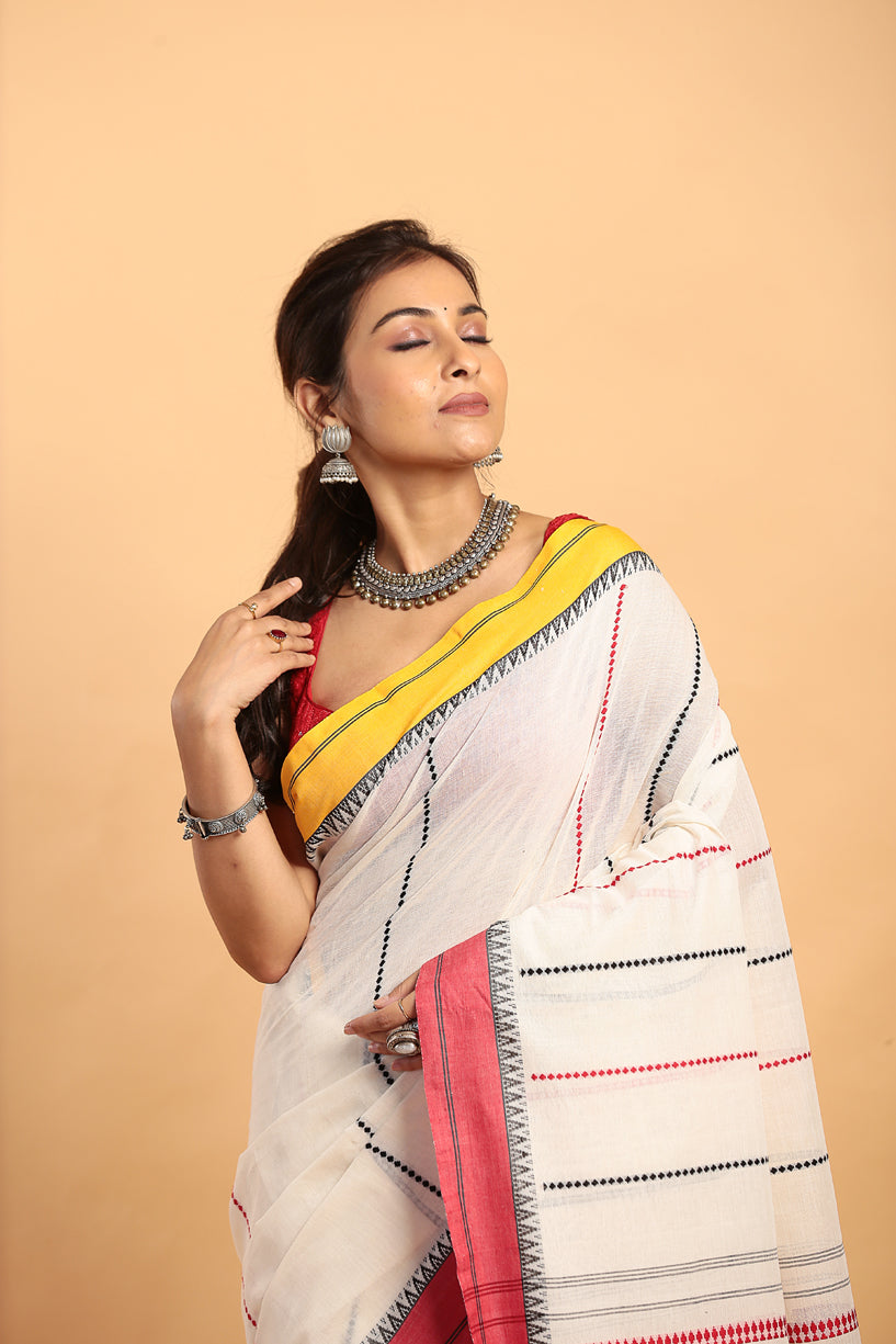 White-Handloom Cotton Saree-040