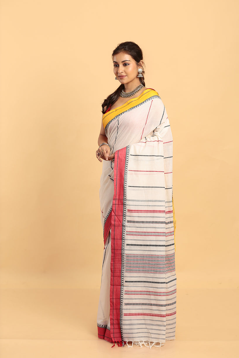 White-Handloom Cotton Saree-040