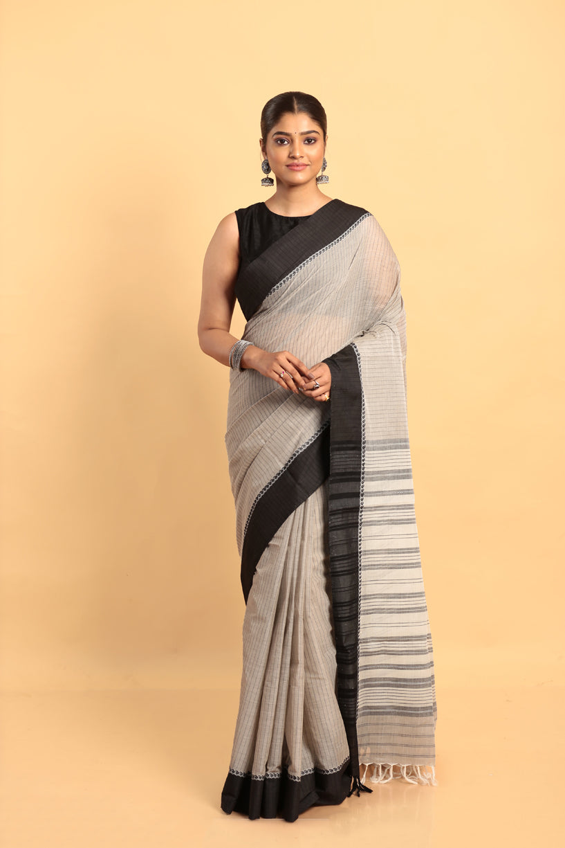 Metal Grey-Handloom Cotton Saree-043