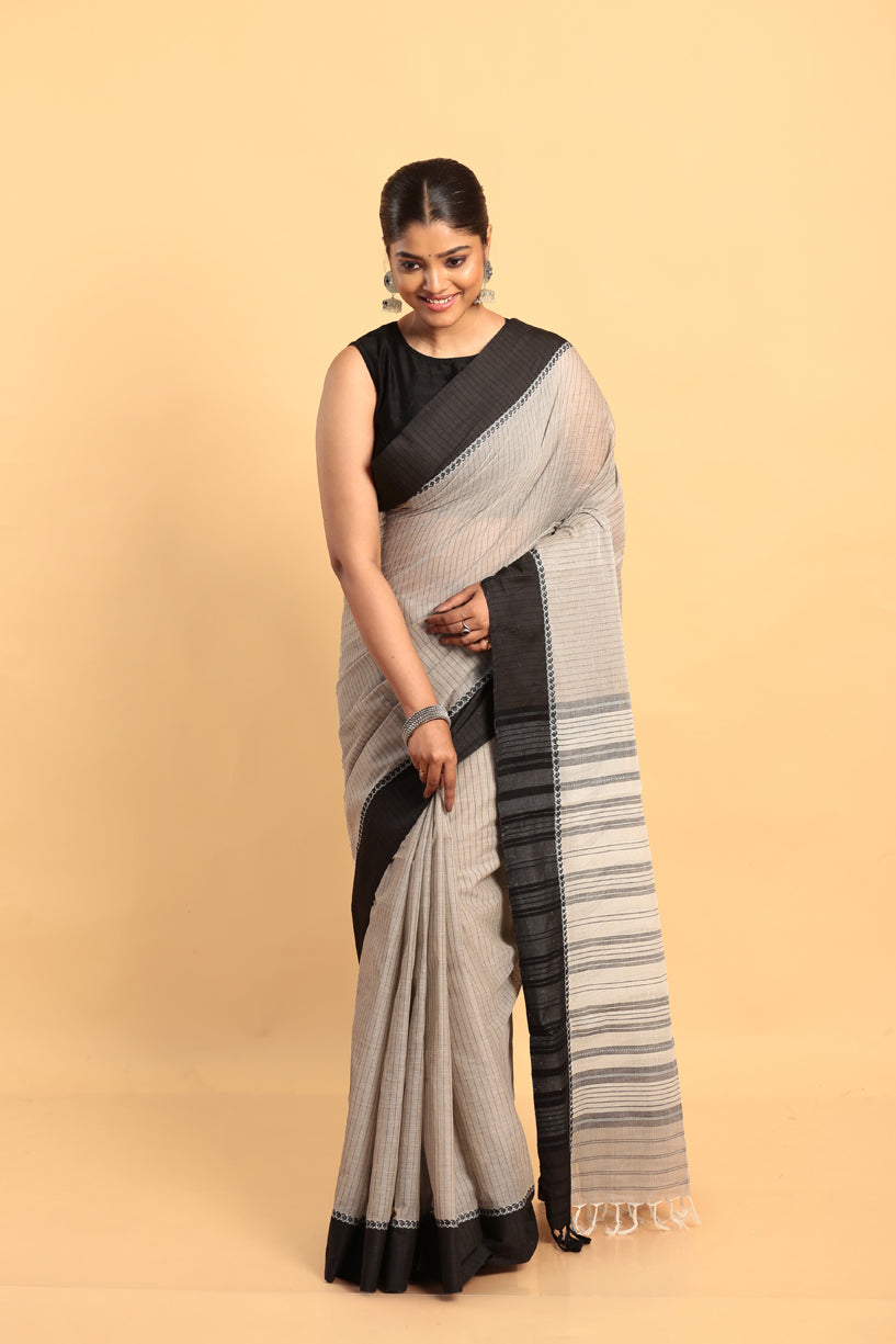 Metal Grey-Handloom Cotton Saree-043