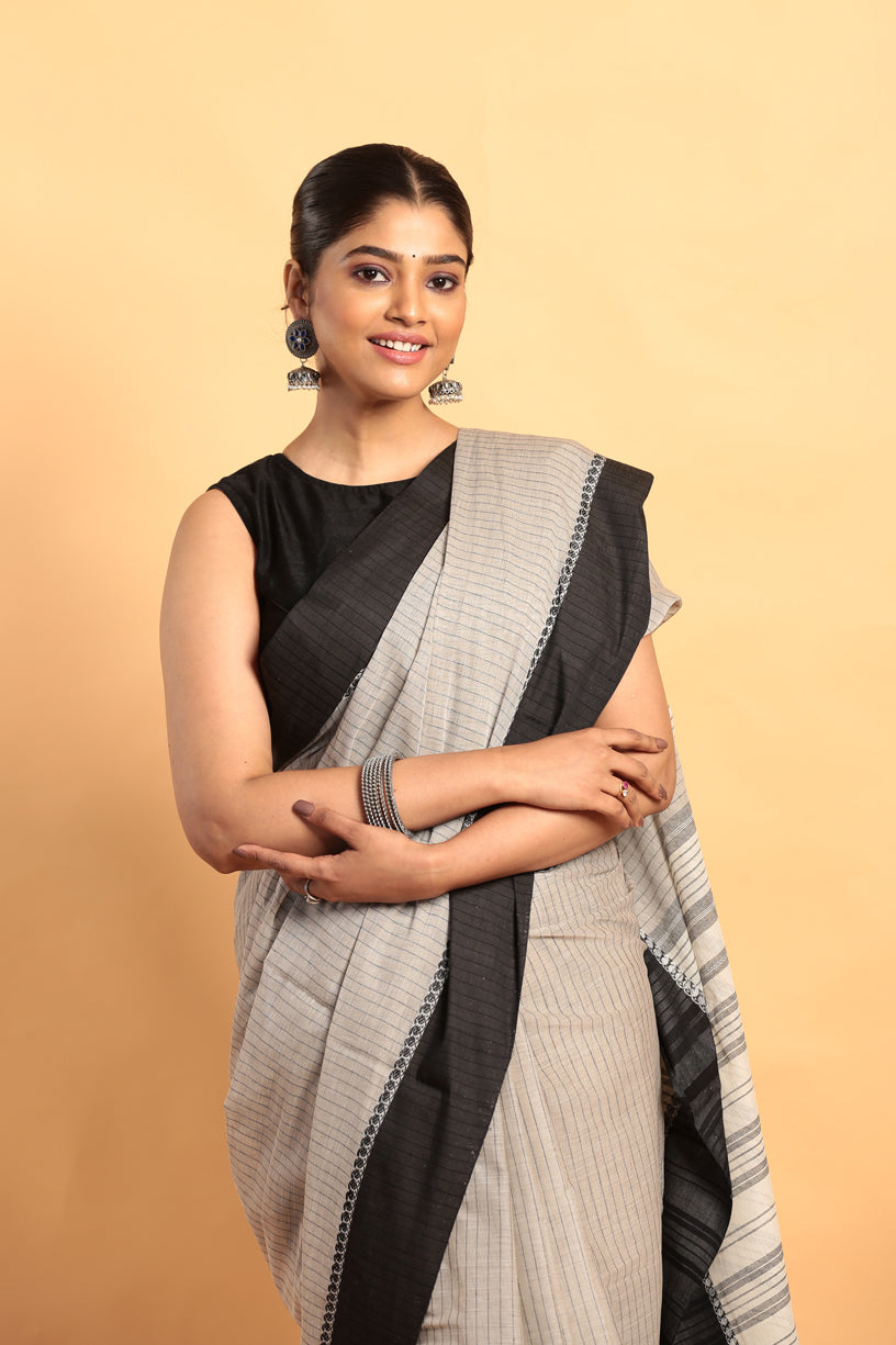 Metal Grey-Handloom Cotton Saree-043