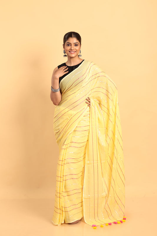 Lemon Yellow-Handloom Cotton Saree-045