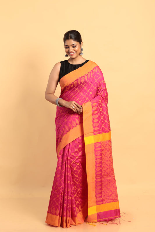 Golden Pink-Handloom Cotton Saree-046