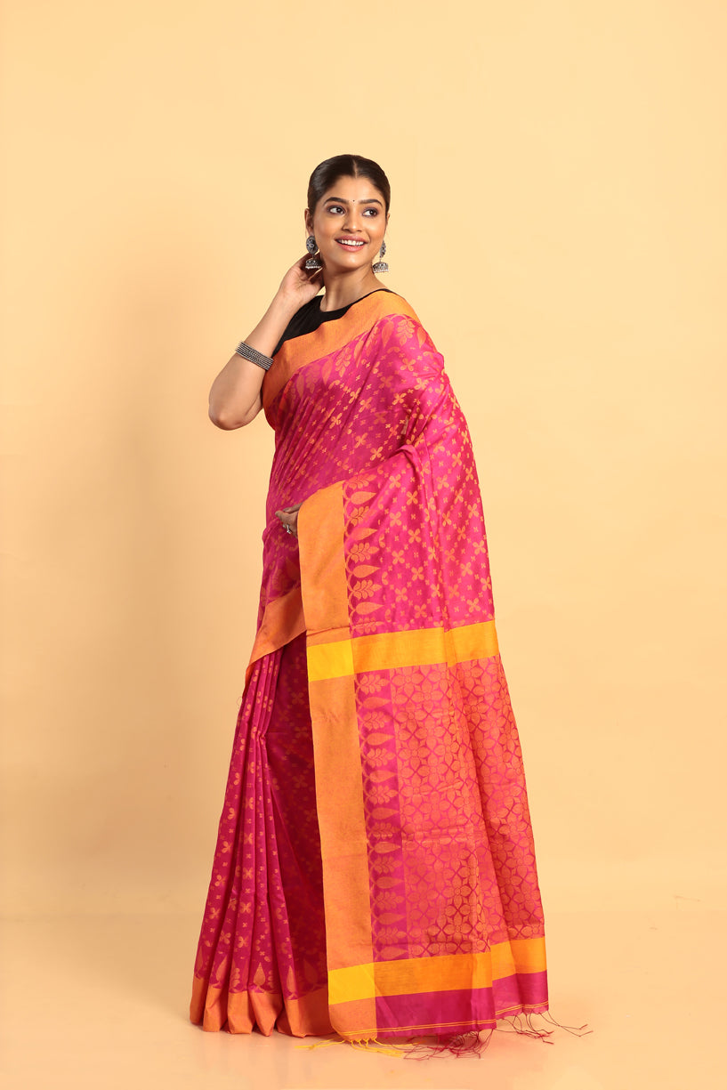 Golden Pink-Handloom Cotton Saree-046