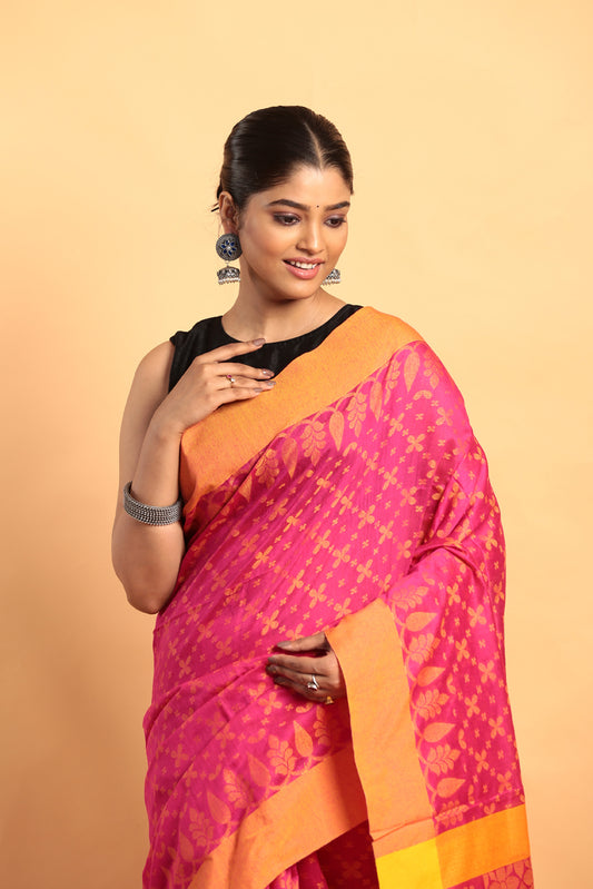 Golden Pink-Handloom Cotton Saree-046