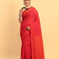 Candy Red-Handloom Cotton Saree-047