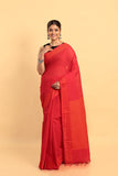 Candy Red-Handloom Cotton Saree-047