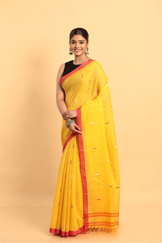 Yellow-Handloom Cotton Saree-048