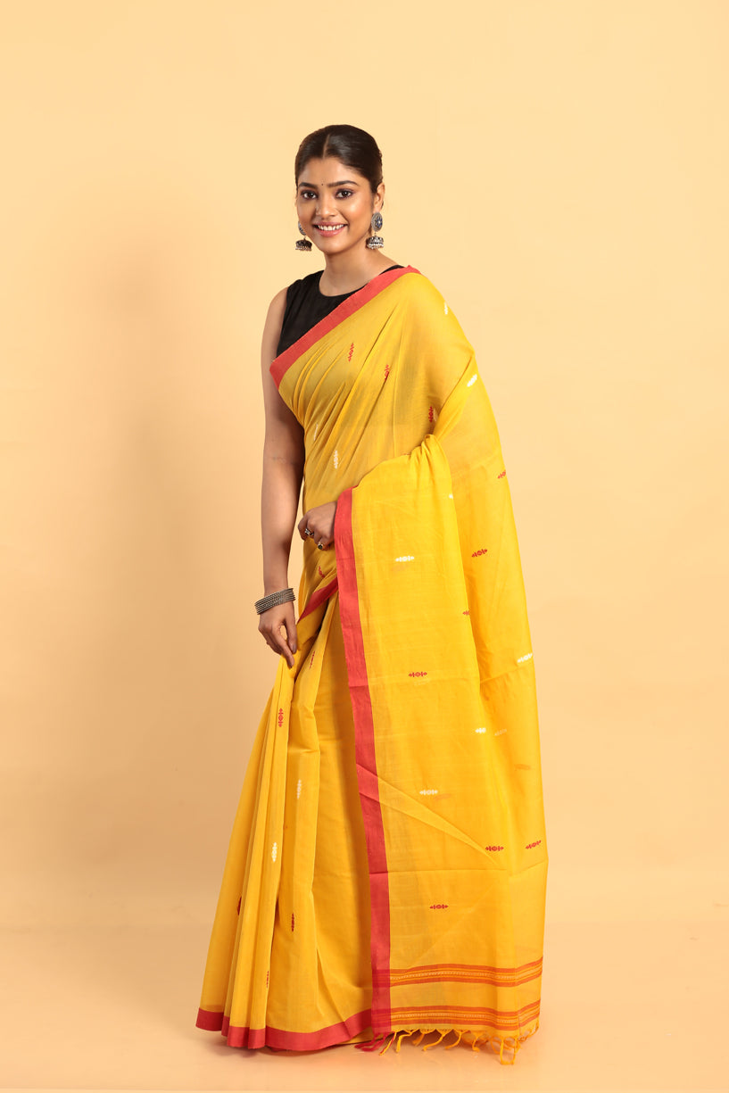 Yellow-Handloom Cotton Saree-048