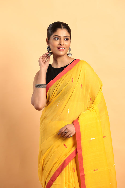 Yellow-Handloom Cotton Saree-048