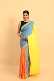 Blue and Yellow-Handloom Cotton Saree-049