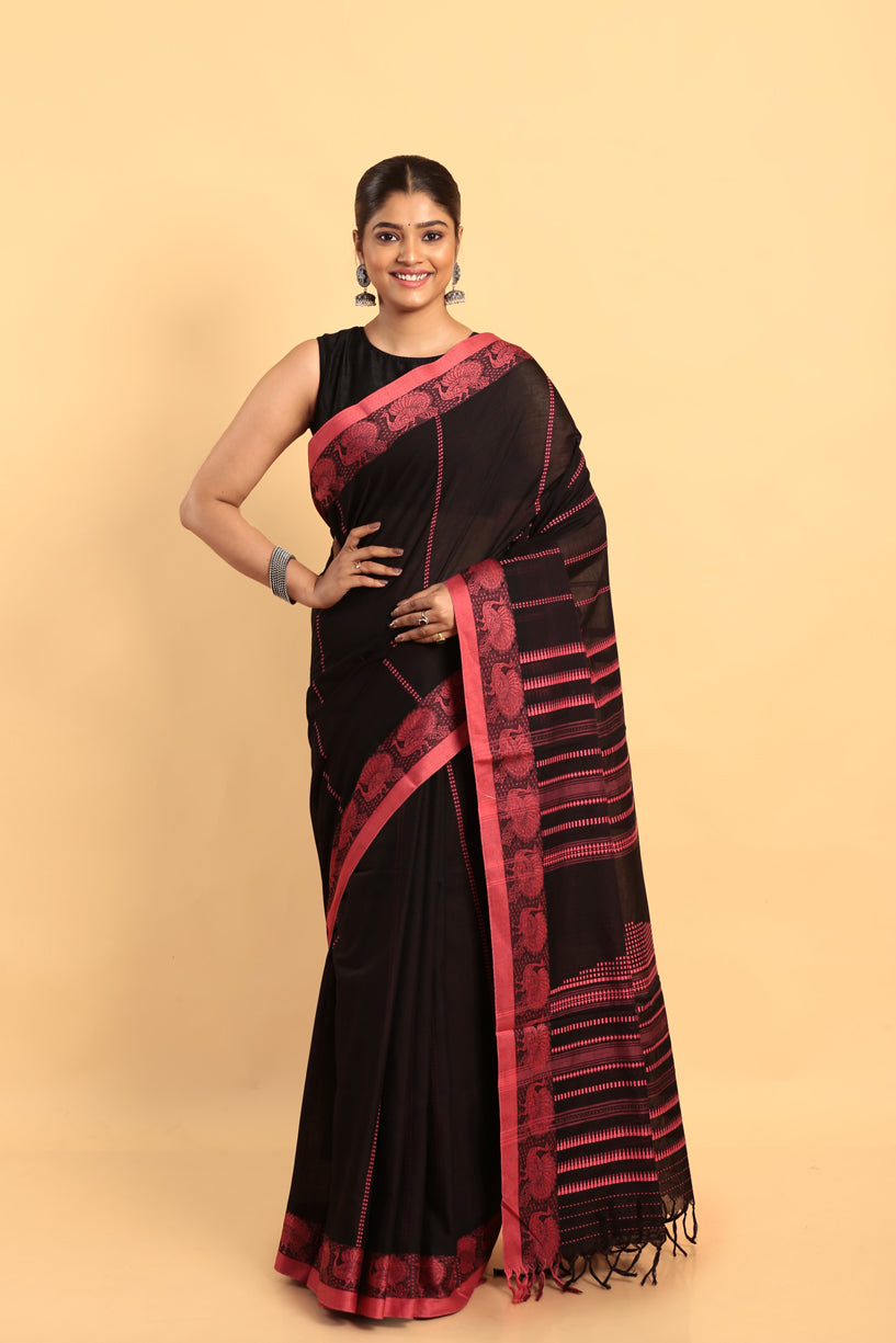 Black-Handloom Cotton Saree-050