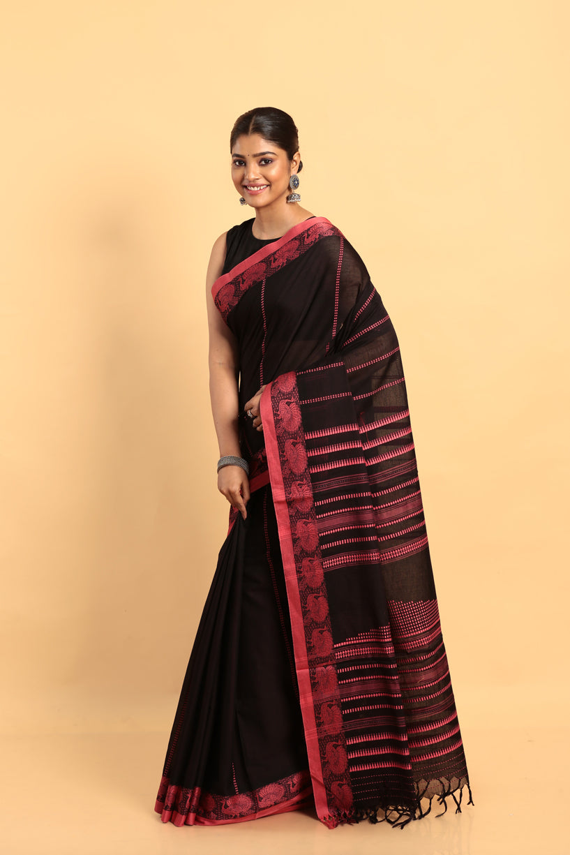 Black-Handloom Cotton Saree-050