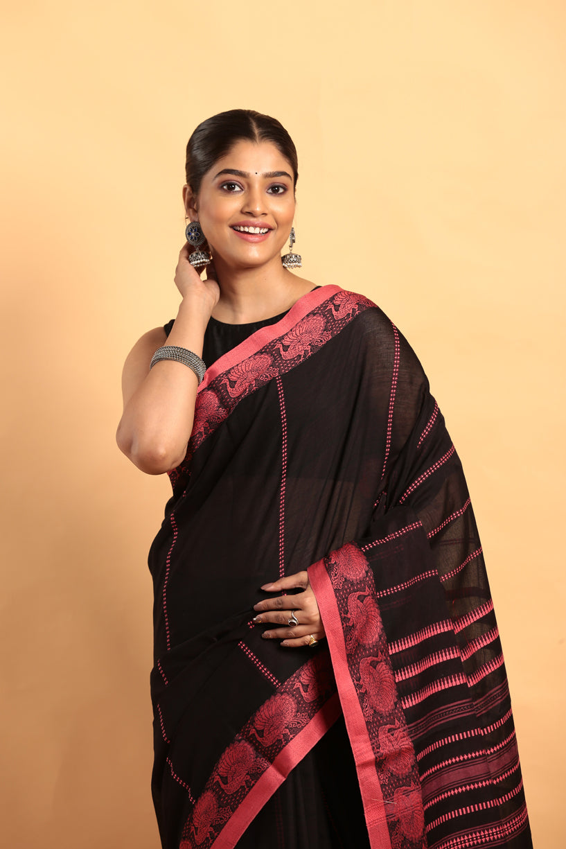 Black-Handloom Cotton Saree-050