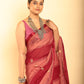 Cherry Red Handloom Cotton Saree-061