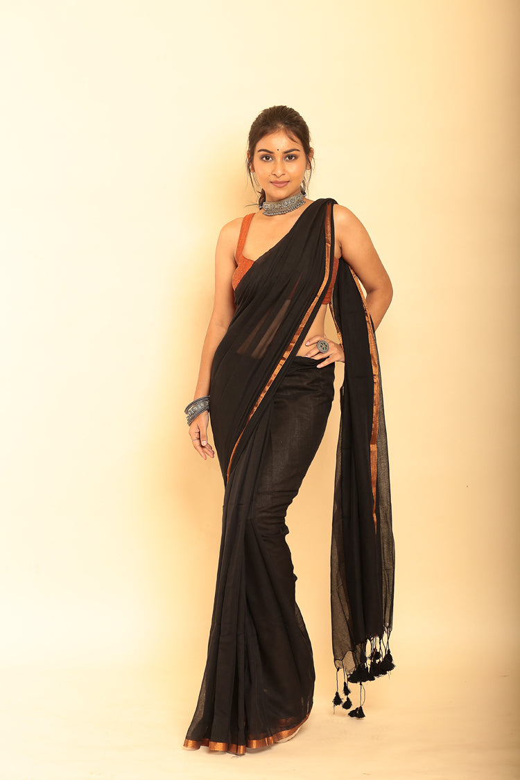 Black Handloom Cotton Saree-022