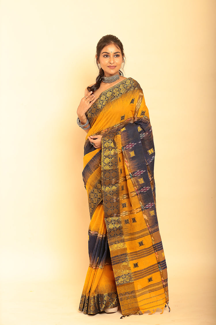 Yellow and Black Handloom Cotton Saree-073