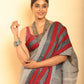 Grey and Red Border Handloom Cotton Saree-077