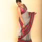 Grey and Red Border Handloom Cotton Saree-077