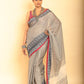 Gray and REd Border Handloom Cotton Saree-080