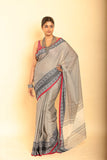 Gray and REd Border Handloom Cotton Saree-080