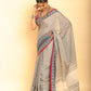 Gray and REd Border Handloom Cotton Saree-080