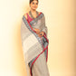 Gray and REd Border Handloom Cotton Saree-080