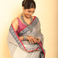 Gray and REd Border Handloom Cotton Saree-080