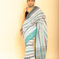 White and Baby Blue Border Handloom Cotton Saree(Pre-Order)-082