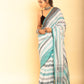 White and Baby Blue Border Handloom Cotton Saree(Pre-Order)-082