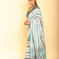 White and Baby Blue Border Handloom Cotton Saree(Pre-Order)-082