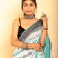 White and Baby Blue Border Handloom Cotton Saree(Pre-Order)-082