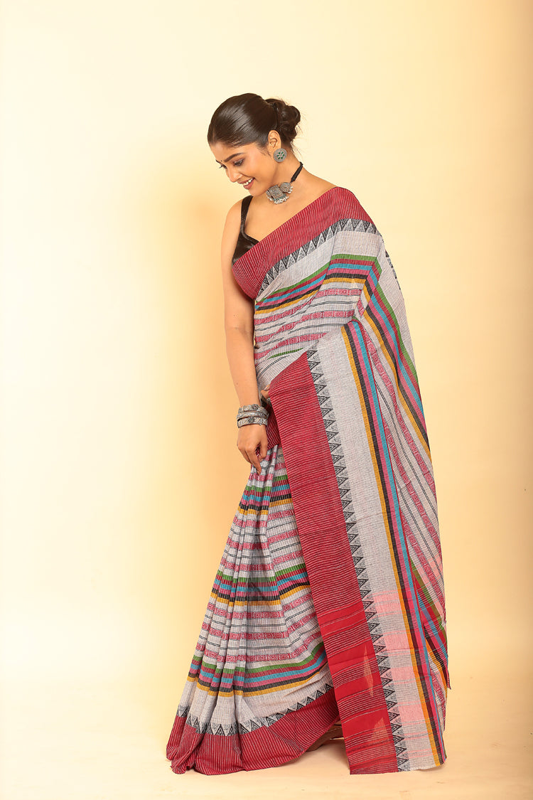 Red Border Handloom Cotton Saree-088