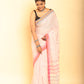 White and Pink Border Handloom Cotton Saree-090