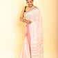 White and Pink Border Handloom Cotton Saree-090