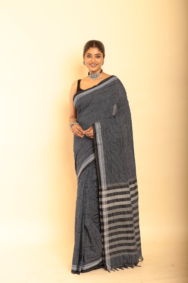 Black and White Border Handloom Cotton Saree-093