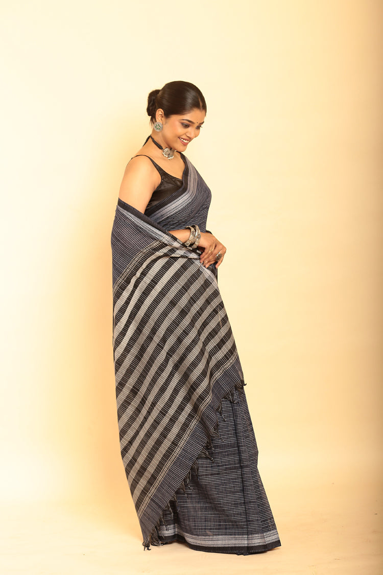 Black and White Border Handloom Cotton Saree-093