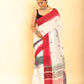 Salt White and Red Border Handloom Cotton Saree-095