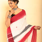 Salt White and Red Border Handloom Cotton Saree-095