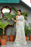 Mint Green Muslin Jamdani Saree-077